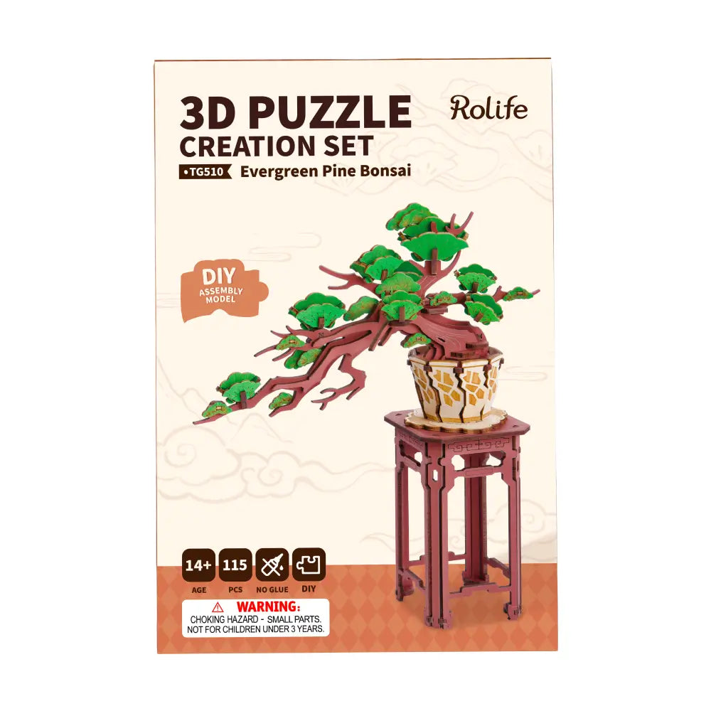 Puzzle 3D din lemn Bonsai Pin Verde cutie