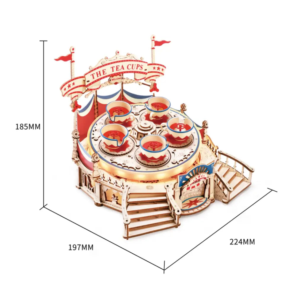 Puzzle 3D Carusel cu Cescute model rotativ din lemn cu lumina muzica si dimensiuni generoase pentru un efect spectaculos