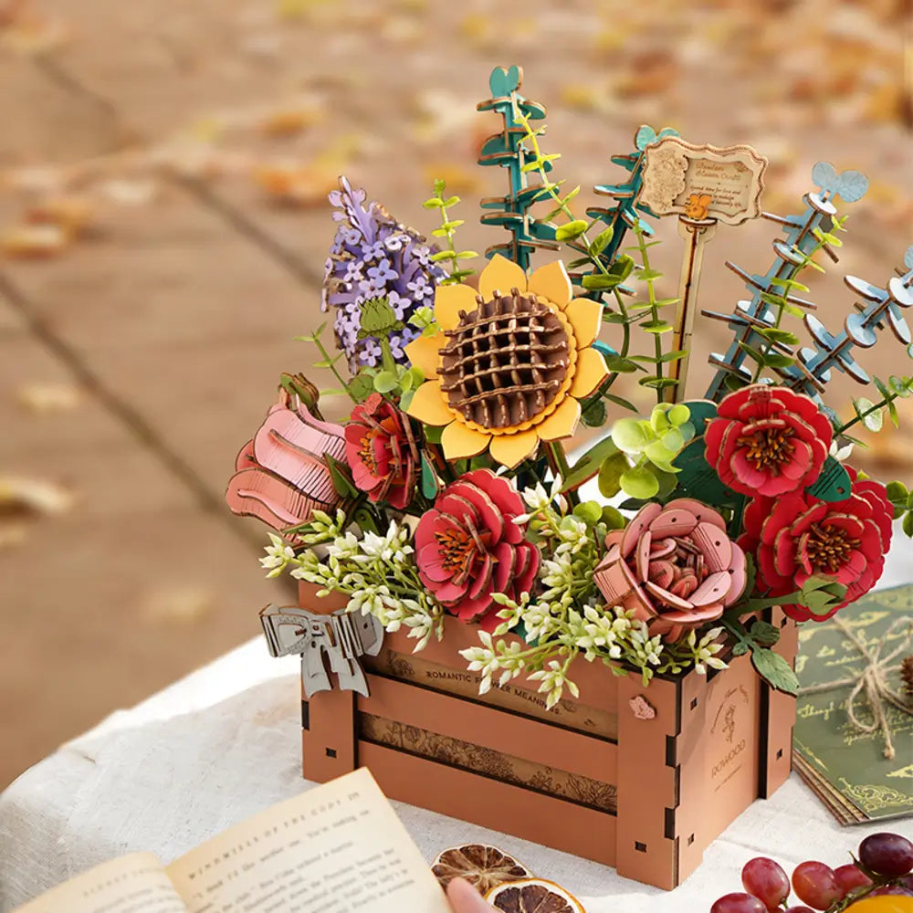 Cadou sustenabil puzzle 3D floral din lemn, piesă de decor construită manual