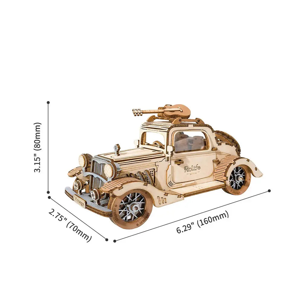 Dimensiuni Puzzle 3D Mașină Retro Rolife finalizat, un decor vintage perfect pentru pasionați de mașini clasice