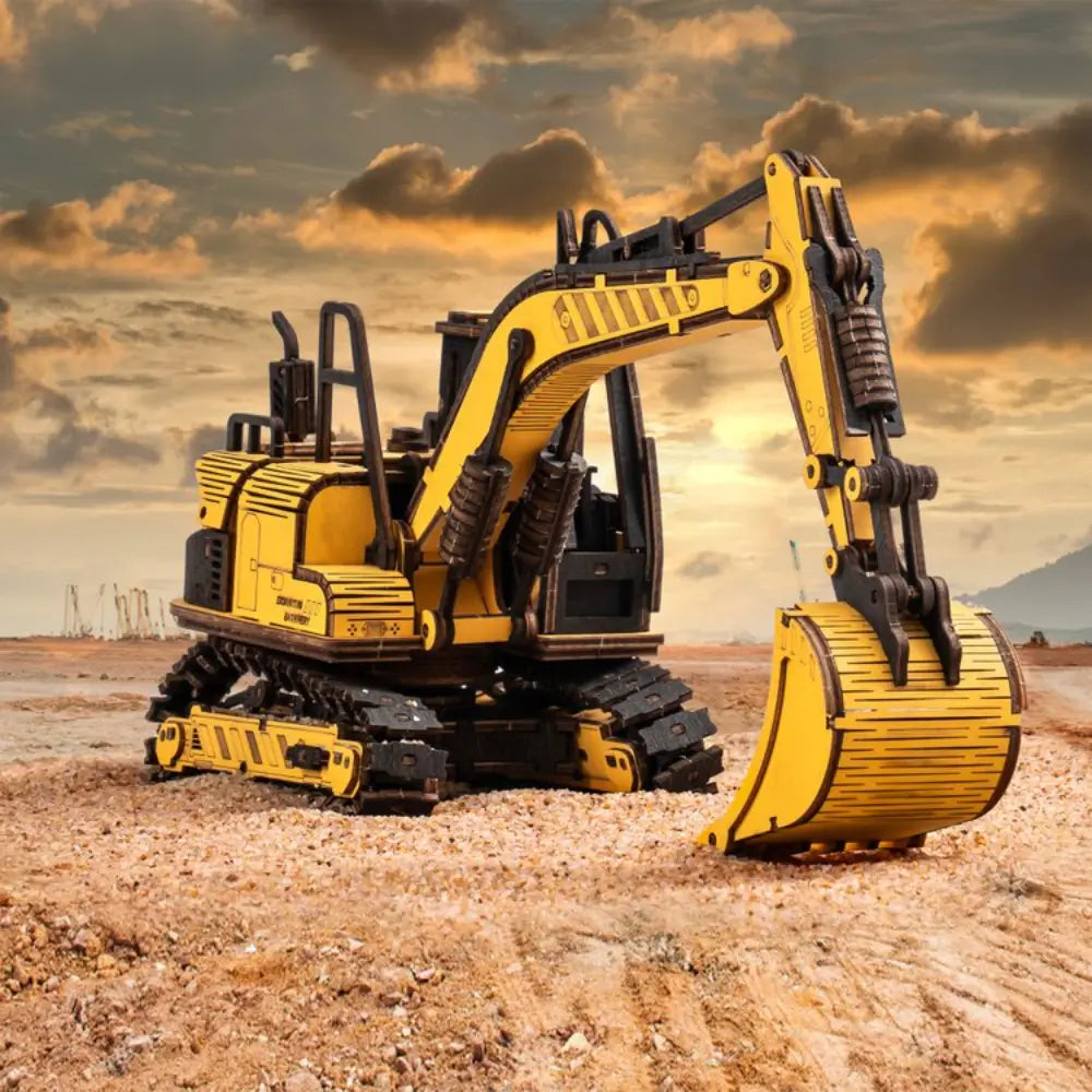 Model Excavator din lemn, puzzle educativ și decorativ, recomandat pentru copii și adulți