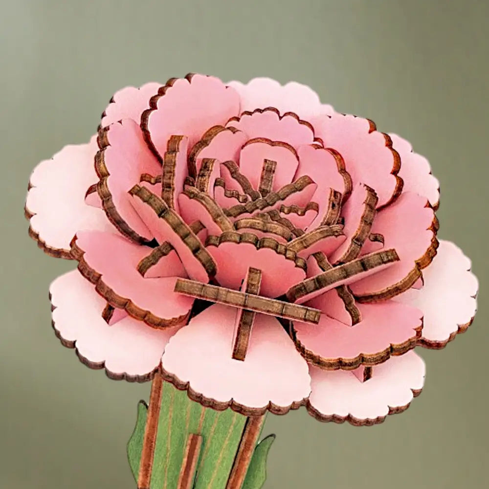 Puzzle 3D Garoafa Roz Detaliu petale din lemn finisaj de calitate