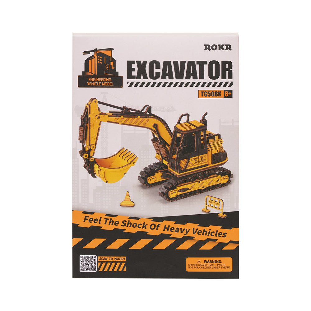 Puzzle 3D Excavator pentru construcție, model realist din lemn ecologic, adăugare decorativă unică