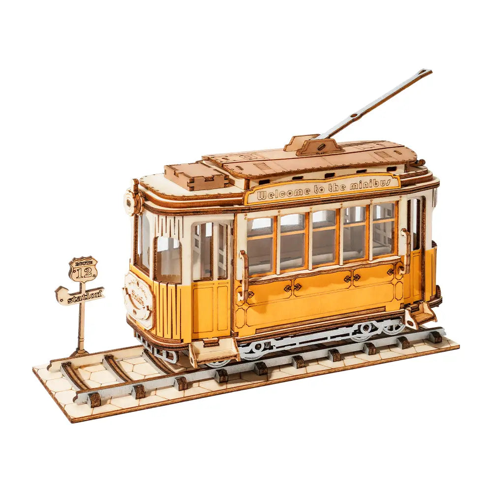 Puzzle 3D Tramvai din lemn Design vintage realist