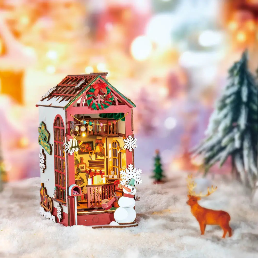 Puzzle 3D Magia Crăciunului, dioramă bibliotecă, 206 piese, lemn, Rolife