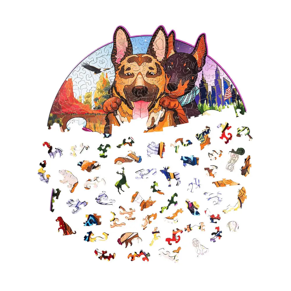 Puzzle Biker Dogs, 256 piese, 7 cristale Swarovski, lemn