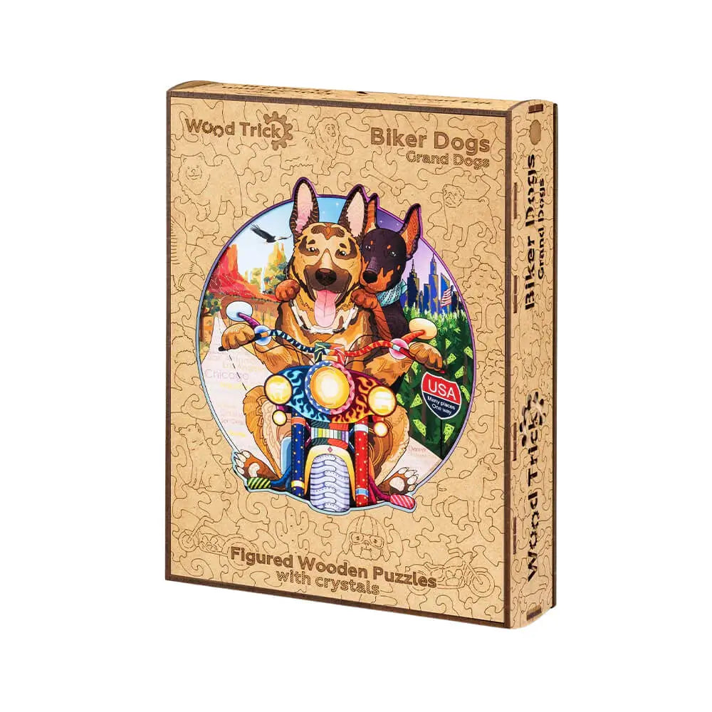 Puzzle Biker Dogs, 256 piese, 7 cristale Swarovski, lemn