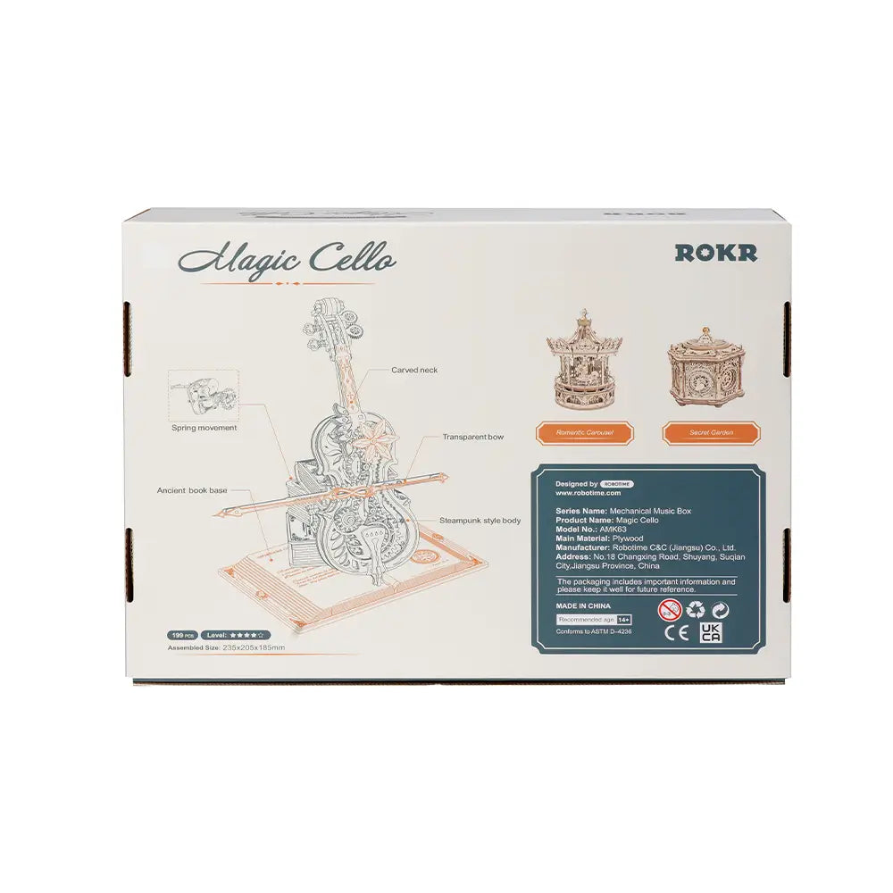 Puzzle 3D Cutie muzicală Violoncelul Magic, 199 piese, Rokr