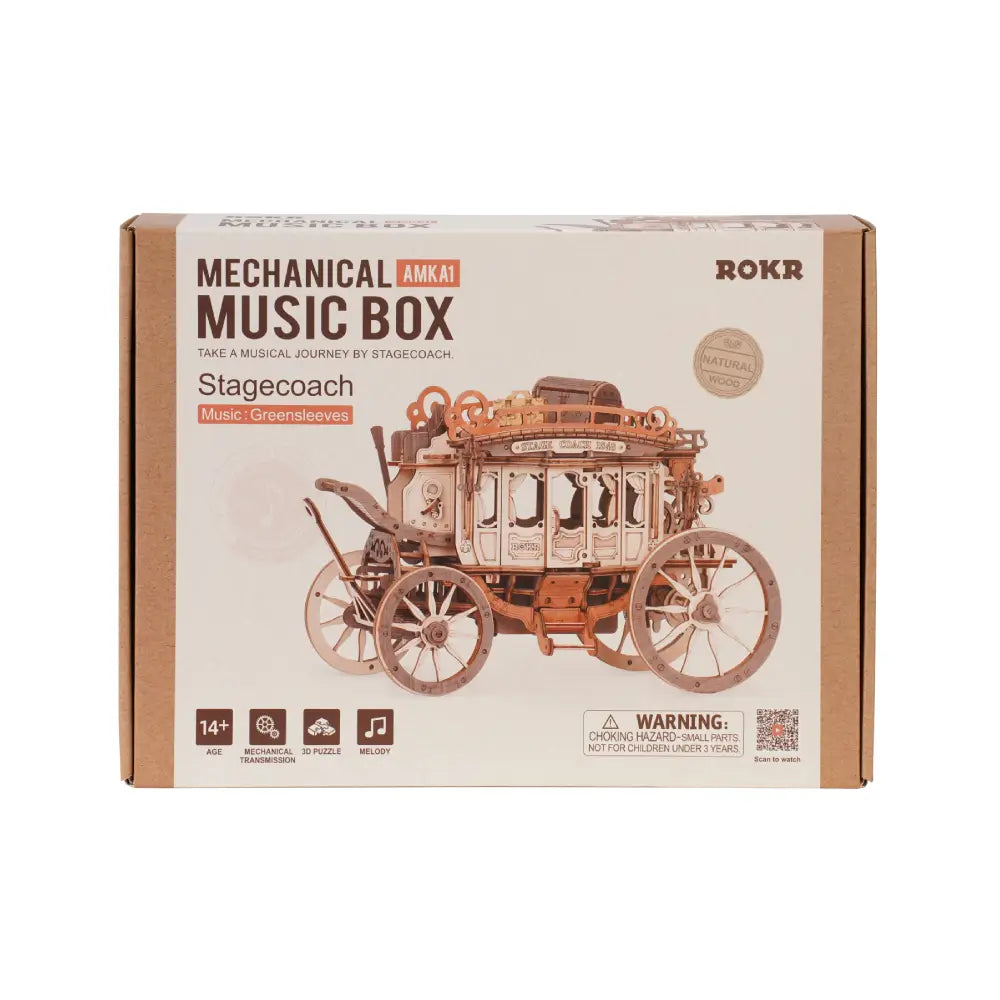 Ambalaj fata pentru puzzle-ul 3D Diligenta cutie muzicala cu imaginea produsului si detalii despre melodie