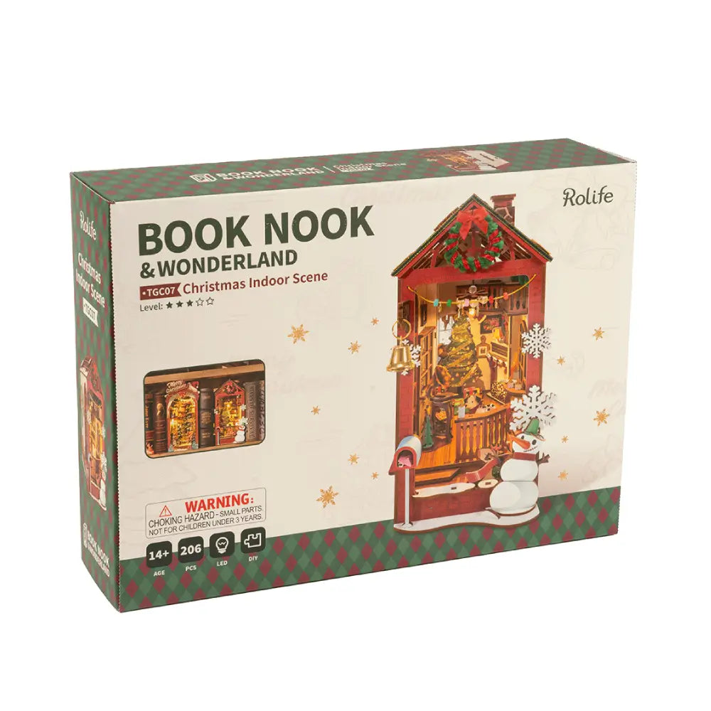 Puzzle 3D casă de Crăciun Magia Crăciunului, cu brad împodobit și interior luminat, dioramă pentru cărți