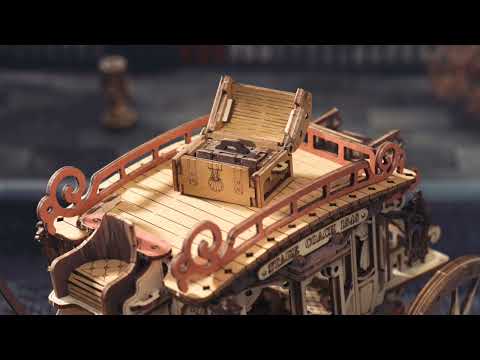 Puzzle 3D Diligență ROKR - Cutiuță Muzicală din Lemn cu Mecanism