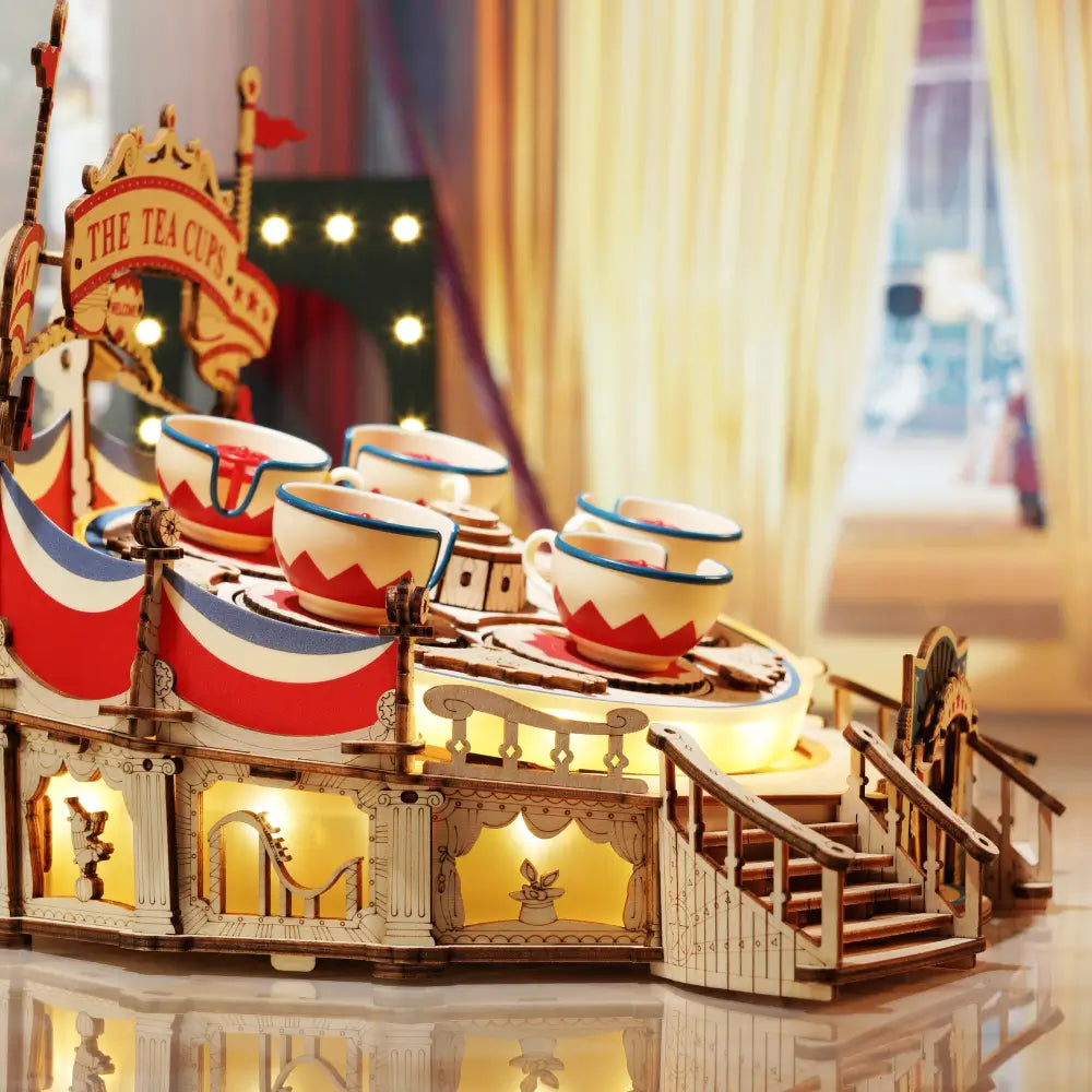 Puzzle 3D Carusel cu Cescute lumina calda detalii fine si un strop de magie