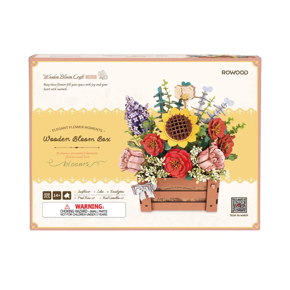 Puzzle 3D Cutie cu Flori din lemn detaliu cos rustic cu flori colorate din lemn