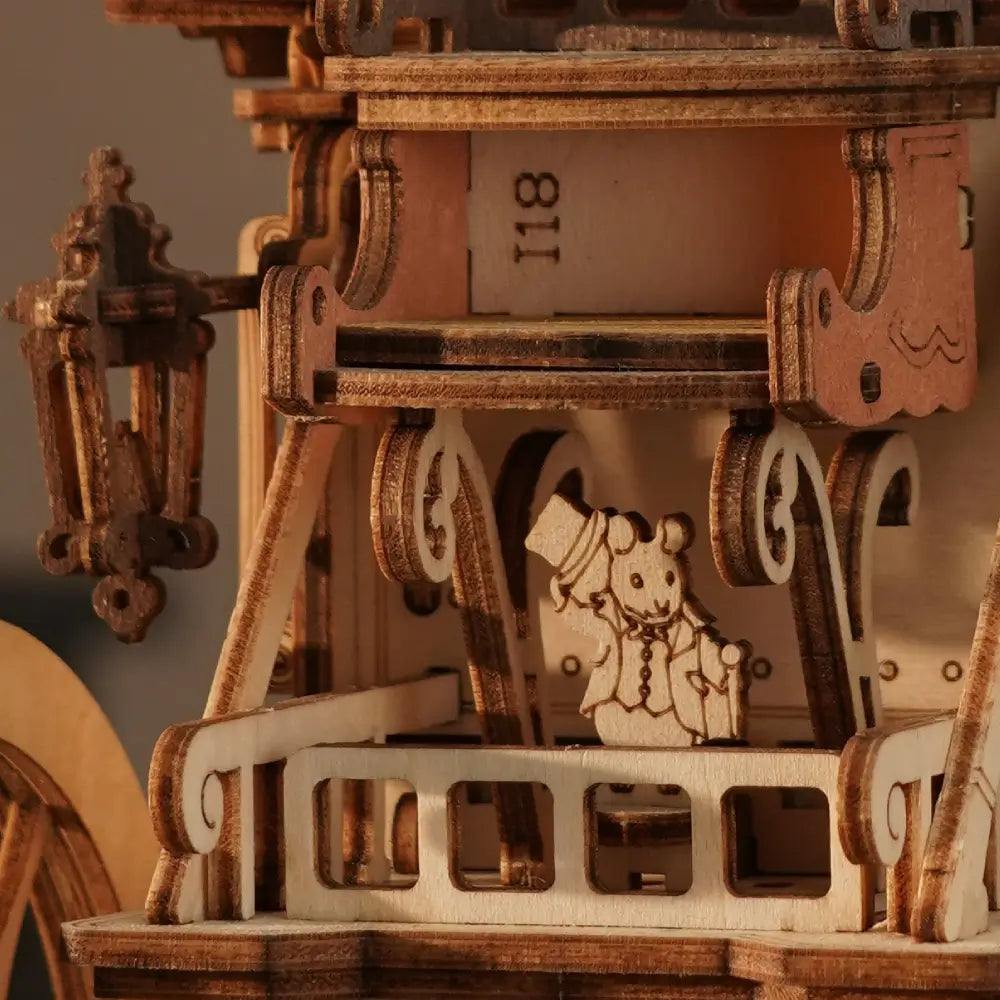 Puzzle 3D Diligenta surprinsa din fata, aratand structura detaliata a trasurii