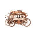 Puzzle 3D Diligenta prezentare completa a modelului din lemn cu detalii clare ale structurii. Puzzle-ul 3D Diligenta este surprins intr-o imagine completa evidentiind designul detaliat al mecanismului din lemn, inclusiv rotile din lemn si acoperisul elegant. Este un model de artizanat de calitate superioara, ideal pentru iubitorii de puzzle-uri 3D din lemn si colectionarii de obiecte mecanice