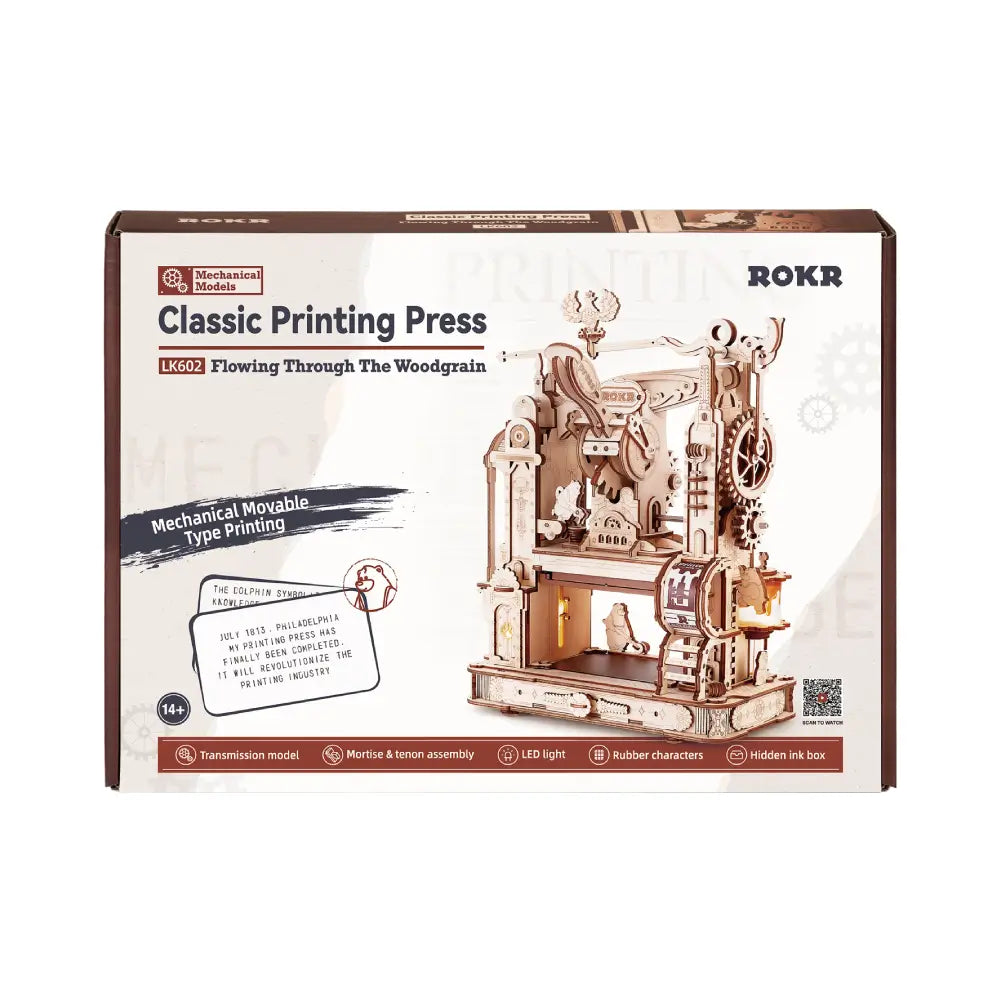 Puzzle 3D din lemn Presa de Tipar Clasica model mecanic ROKR 