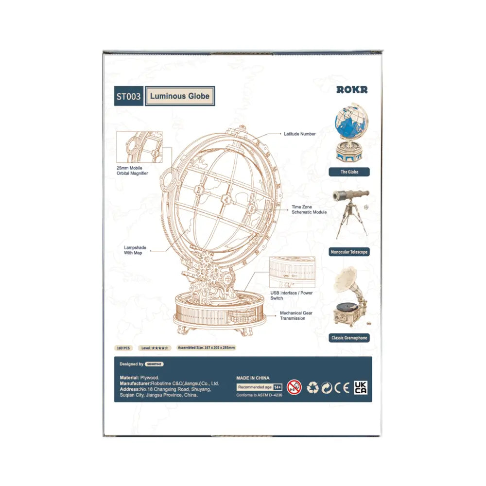 Puzzle 3D glob luminos Curious Discovery Rokr cu iluminare eleganta si caracteristici unice de decor