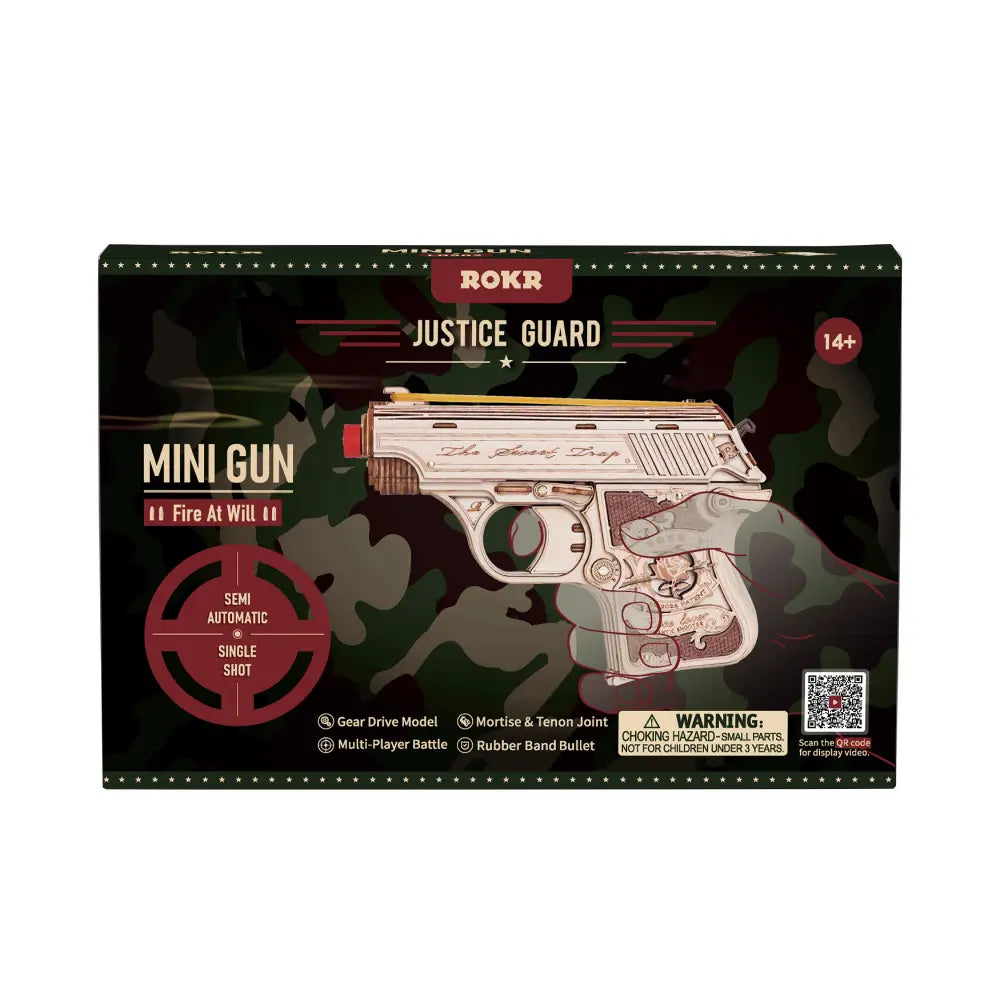 Puzzle 3D Mini Pistol ROKR Justice Guard LQ502 model semi-automat cu tragere elastica si design gravat