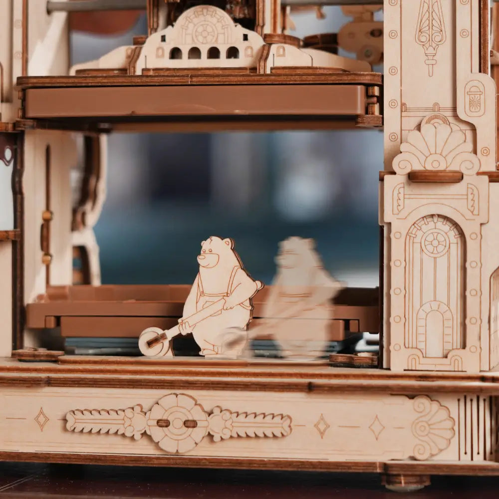 Puzzle 3D Presa Tipografica Vedere detaliata asupra rotilor si angrenajelor