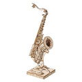 Puzzle 3D saxofon din lemn Rolife TG309, model DIY pe suport, instrument muzical