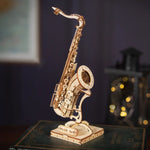 Puzzle 3D saxofon din lemn construit piesa cu piesa Sofiart