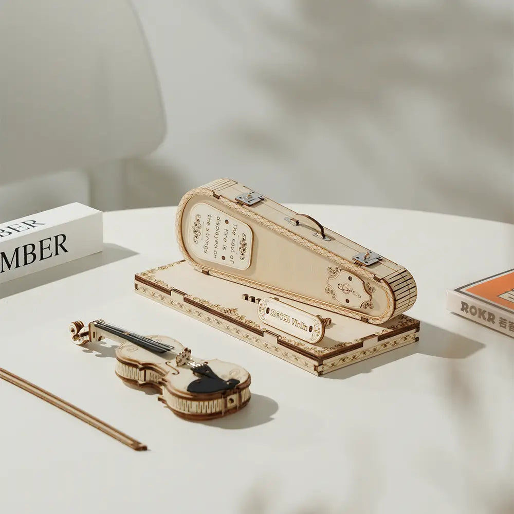 Puzzle 3D Vioară din lemn perfect pentru iubitorii de muzica si obiecte de decor