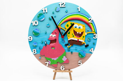 Ceas de perete SpongeBob si Patrick din lemn