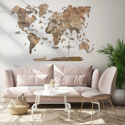 Harta lumii 3D din lemn - Terra