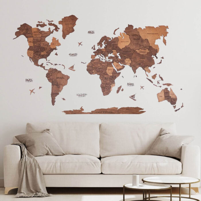 Harta lumii din lemn 3D - Oak